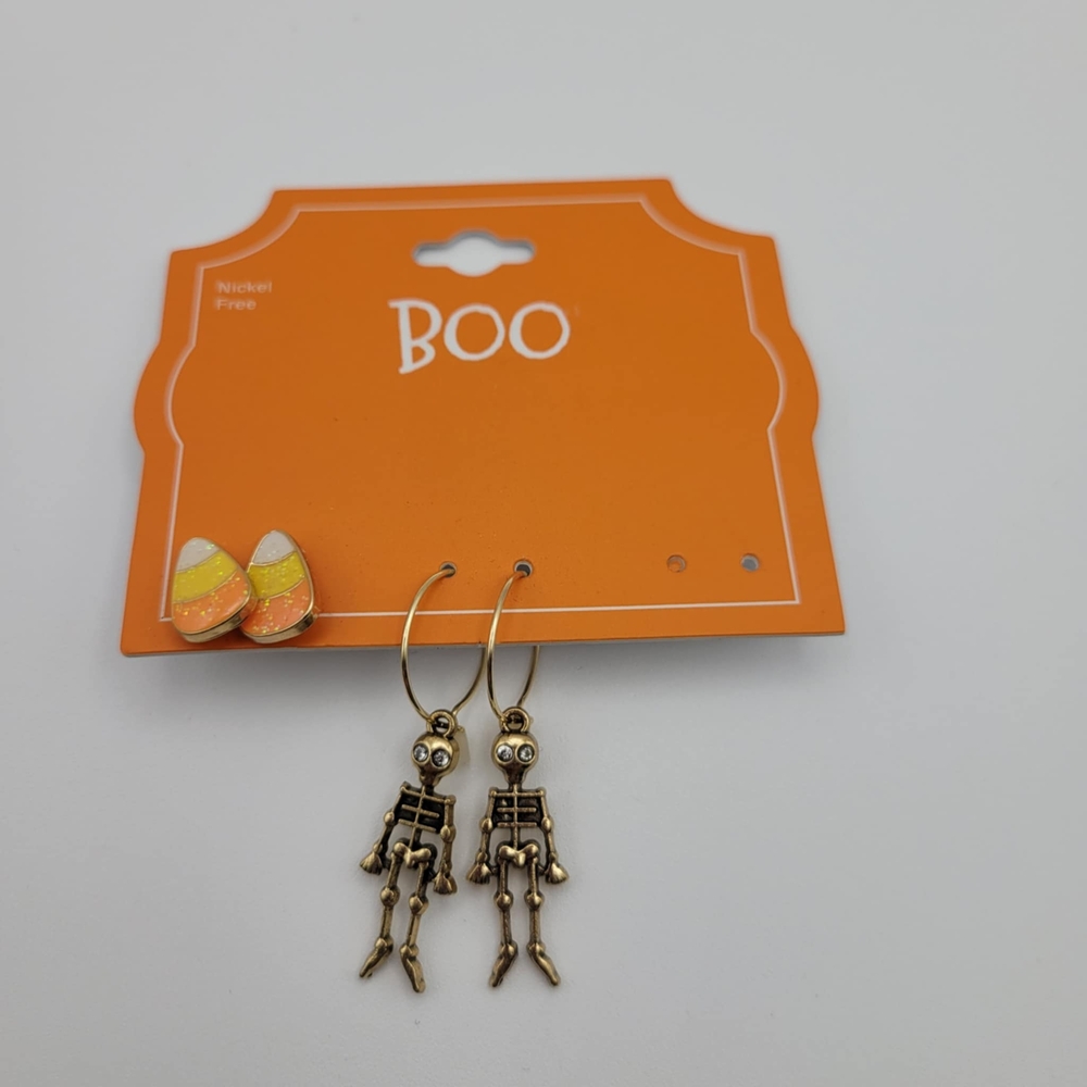 Halloween Skeleton Earrings and Candy Corn Studs Set